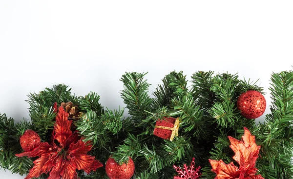 Fir tree branch with baubles stars and snowflakes — Stock Photo, Image