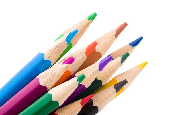 Many different colored pencils on white background — Stock Photo, Image