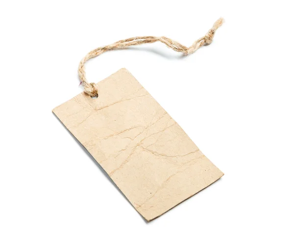 Blank tag tied with string on white — Stock Photo, Image