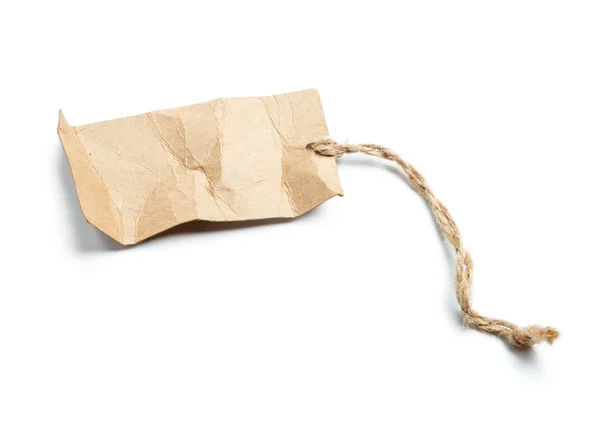 Blank tag tied with string on white — Stock Photo, Image