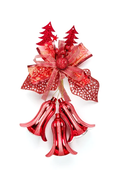 Red christmas bell decoration hanging on white — Stock Photo, Image