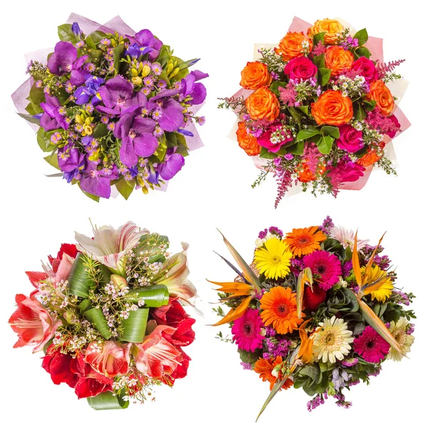Vista superior de cuatro ramos de flores de colores —  Fotos de Stock