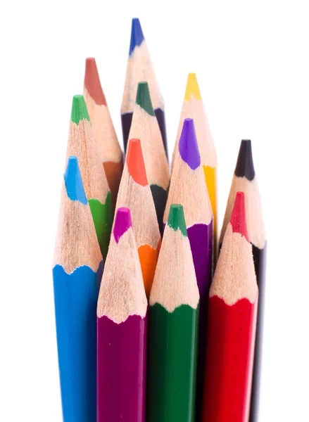 Many different colored pencils on white — Stock Photo, Image