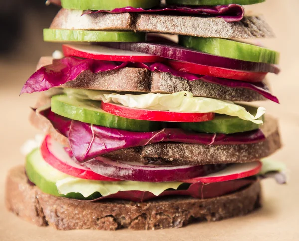 Healthy vegan sandwich with fresh vegetables — Stock Photo, Image