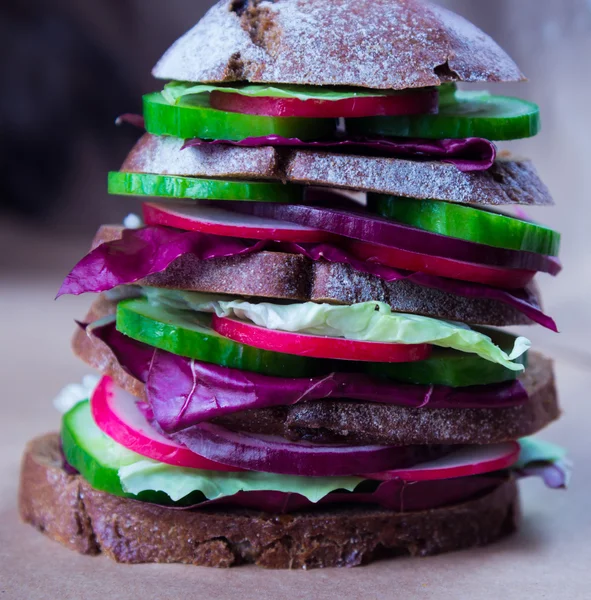 Sağlıklı fast food vegan çavdar sandviç taze sebze ile — Stok fotoğraf