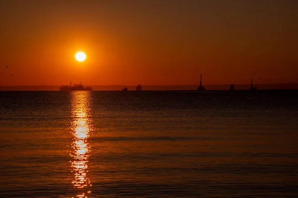 Increíble Puesta Sol Mar Península Taman Mar Negro Paisaje Otoñal — Foto de Stock