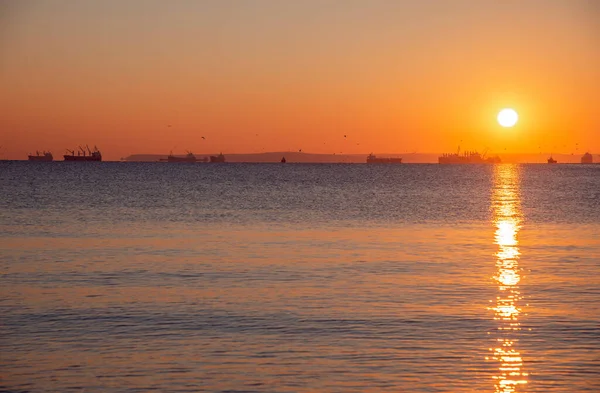 Hermosa Puesta Sol Mar Península Taman Mar Negro Paisaje Otoñal — Foto de Stock