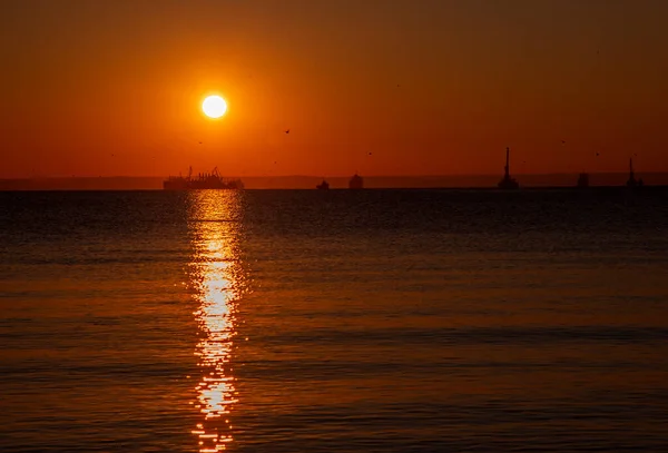 Puesta Sol Mar Península Taman Mar Negro Paisaje Otoñal — Foto de Stock