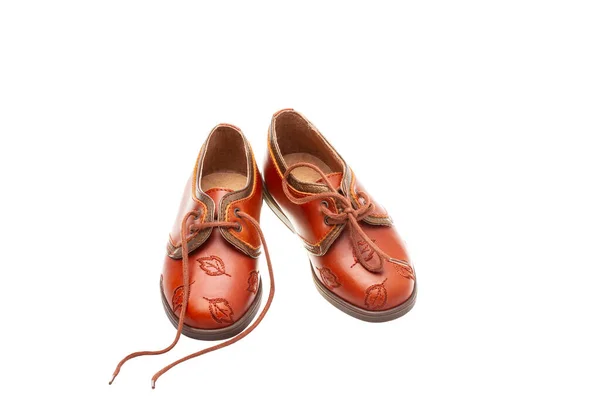 Small Leather Kids Shoes Isolated White Background — Stock Photo, Image