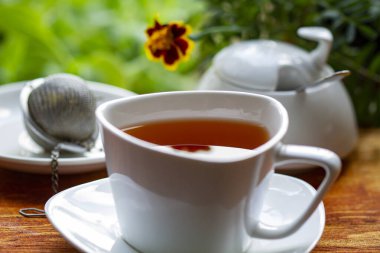 Bir fincan yeşil çay. Sabah çayı..