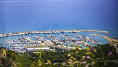 Beautiful scenic view on the Mediterranean Sea in Sitges. Catalonia, Spain clipart