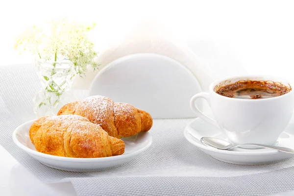 Snídaně Kávou Croissant — Stock fotografie