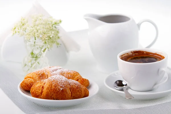 Café Manhã Com Café Croissant — Fotografia de Stock