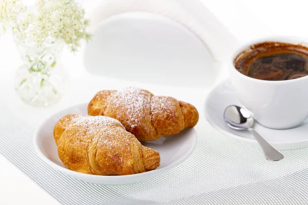 Snídaně Kávou Croissant — Stock fotografie