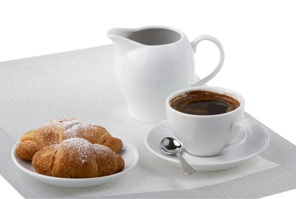 Café Manhã Com Café Croissant — Fotografia de Stock