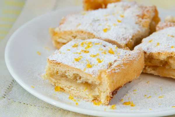 Crostata Limone Con Ripieno Zucchero Velo Scorza Limone — Foto Stock