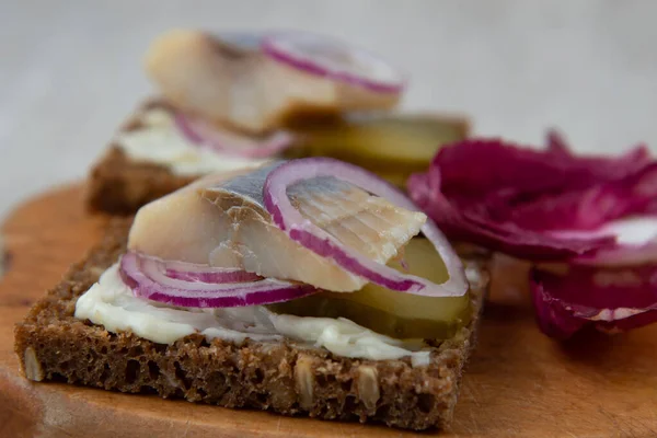 Sandwiches Rye Bread Herring — Stock Photo, Image