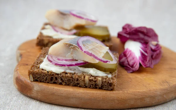 Sandwiches Rye Bread Herring — Stock Photo, Image