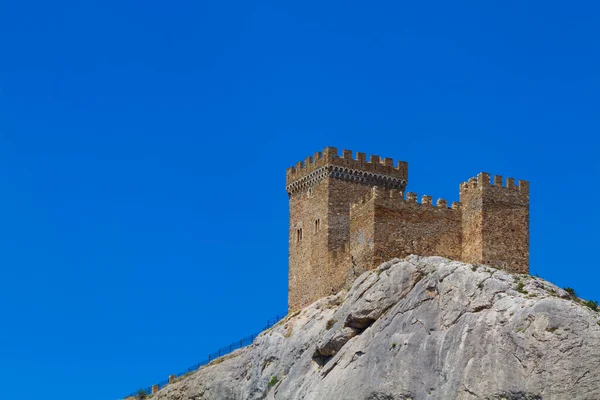 Genovai Erőd Sudak Öbölben Krím Félsziget Szöveg Helye — Stock Fotó