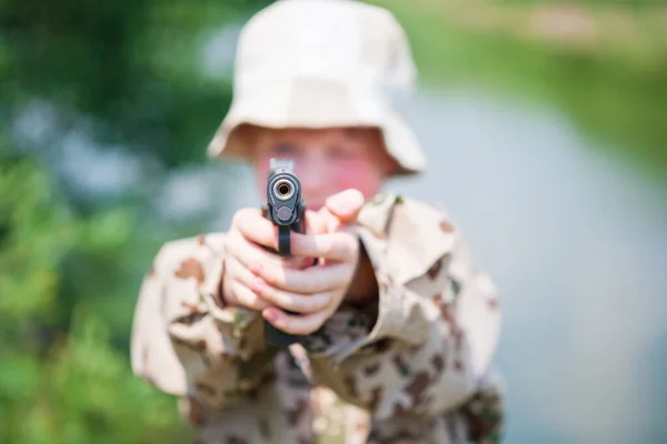 Gun barrel closeup, shallow depth of field