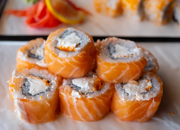 Sushi Roll Salmon Avocado Cheese Tasty Food Fish Rice — Stock Photo, Image