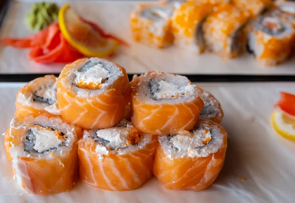 Sushi Roll Salmon Avocado Cheese Tasty Food Fish Rice — Stock Photo, Image