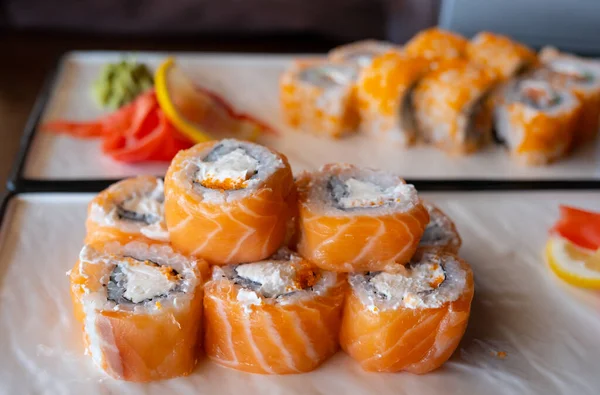 Sushi Roll Salmon Avocado Cheese Tasty Food Fish Rice — Stock Photo, Image