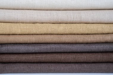 Kahverengi keten desenli arka plan. Kumaş şeritleri