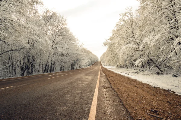 Uma estrada nevada — Fotografia de Stock