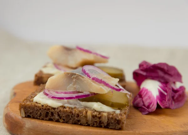 Sandwiches with herring — Stock Photo, Image