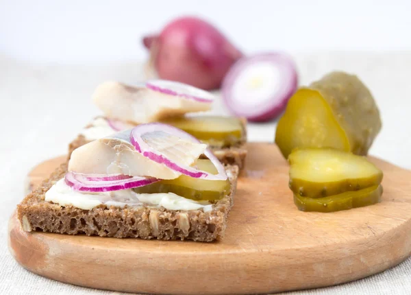 Sandwiches with herring — Stock Photo, Image