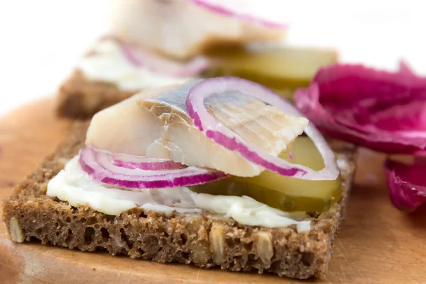 Sandwiches with herring — Stock Photo, Image