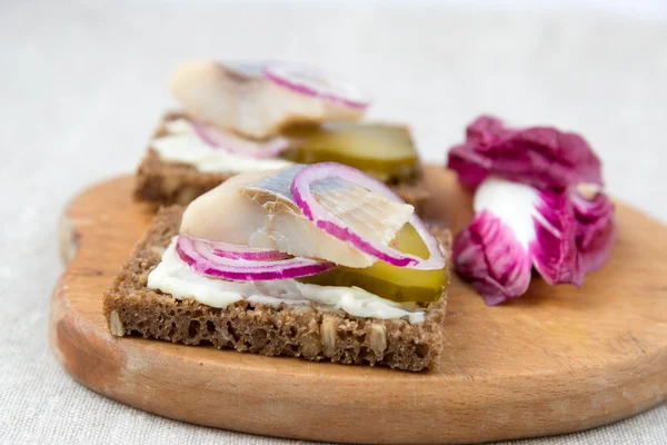 Sandwiches with herring — Stock Photo, Image