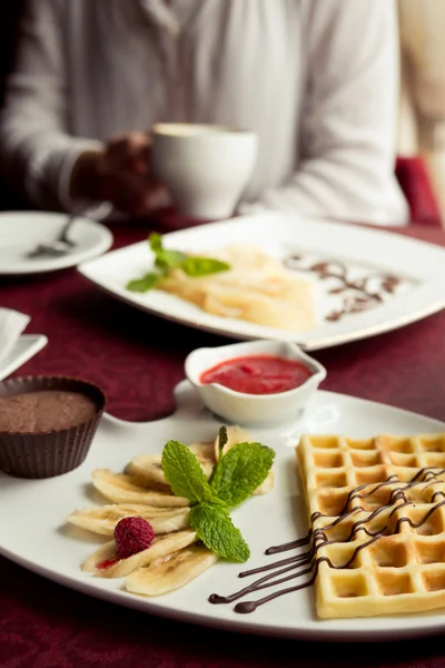 Waffles  with chocolate — Stock Photo, Image