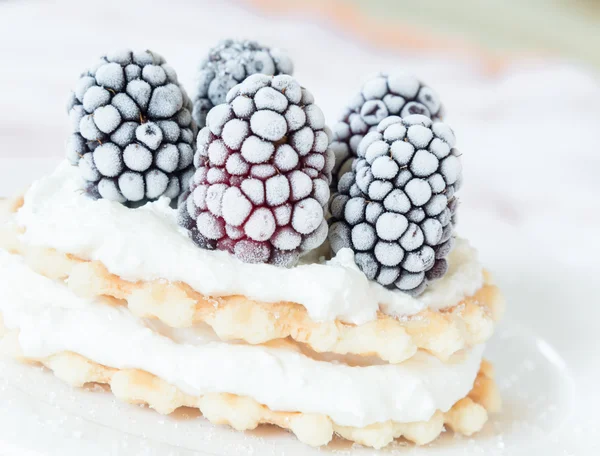 Golden waffles with blackberries — Stock Photo, Image