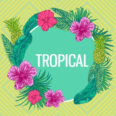 Tropikal şablonuyla el çekilmiş çiçek
