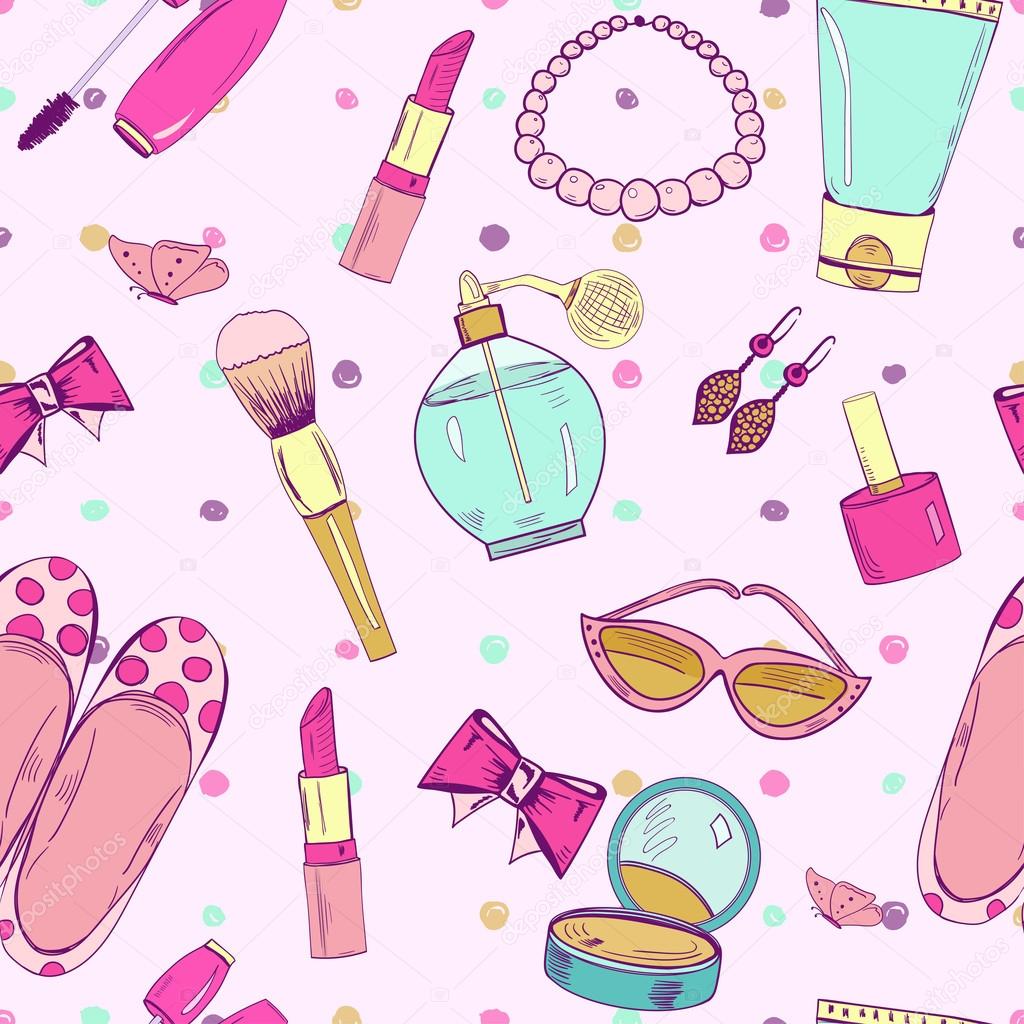 Cute seamless pattern with feminine accessories.