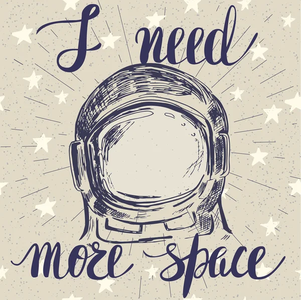 Plakat z helme inspirujący cytat i ręcznie rysowane astronauty — Wektor stockowy