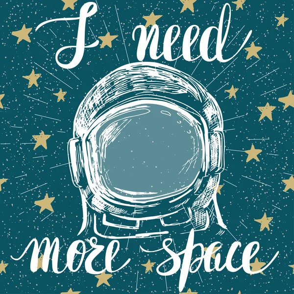 Poster mit inspirierendem Zitat und handgezeichnetem Astronautenhelm — Stockvektor