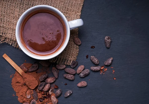 Hot chocolate in a cup, dark styled photo — Stock Photo, Image