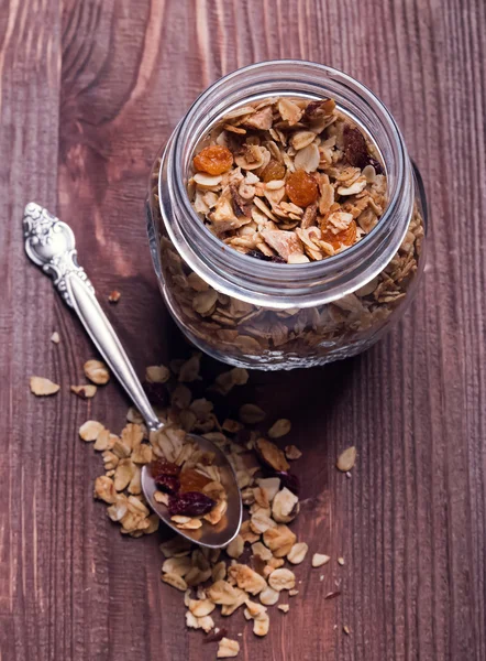 Homemade granola in a jar — Stock Photo, Image