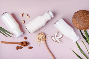 Farklı türde süt ürünleri vejetaryen sütü