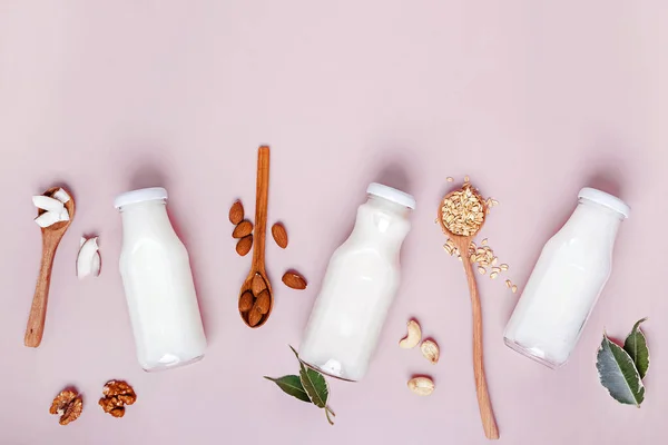 Diferentes tipos de leche vegana no láctea — Foto de Stock