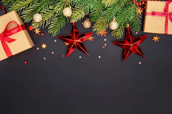 Christmas decor on black background — Stock Photo, Image