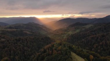 Güzel sonbahar Karpatya dağları üzerinde Hava Aracı Manzarası Uçuşu
