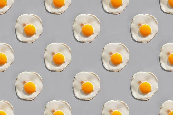 Fried Eggs Gray Background View Top Creative Minimalist Pattern — 스톡 사진