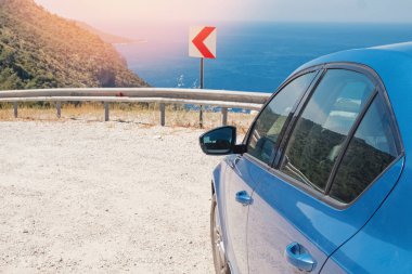 Mavi araba güneşli bir günde yol kenarında durdu..