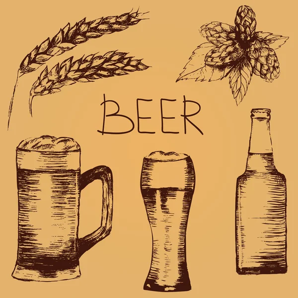 Piwo ręcznie rysowane zestaw — Wektor stockowy