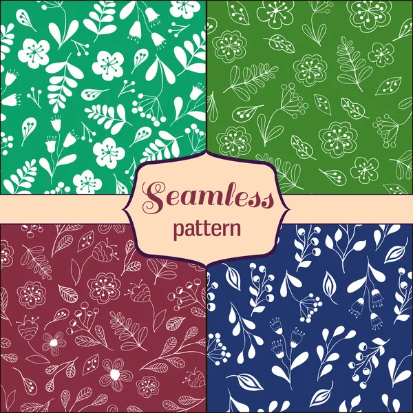 Set of four floral seamless patterns — Stock Vector