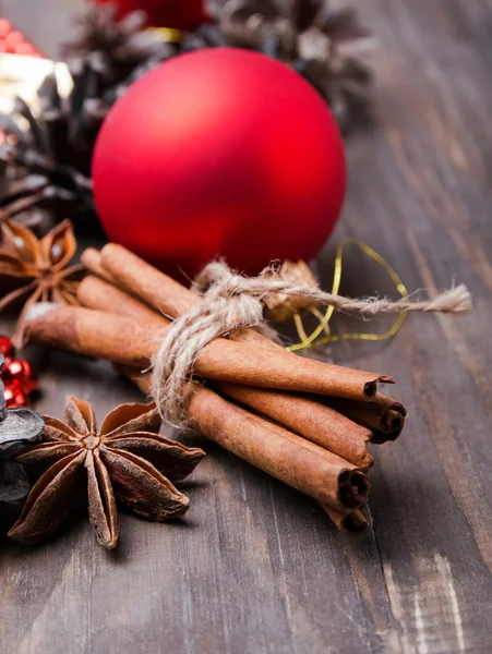 Christmas decorations and spices — Stock Photo, Image